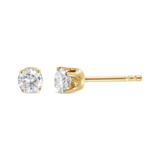 14K Yellow Gold 1/3 Cttw Round Brilliant-Cut Near Colorless Diamond Classic 4-Prong Stud Earrings (J-K Color, I1-I2 Clarity) - Puritific