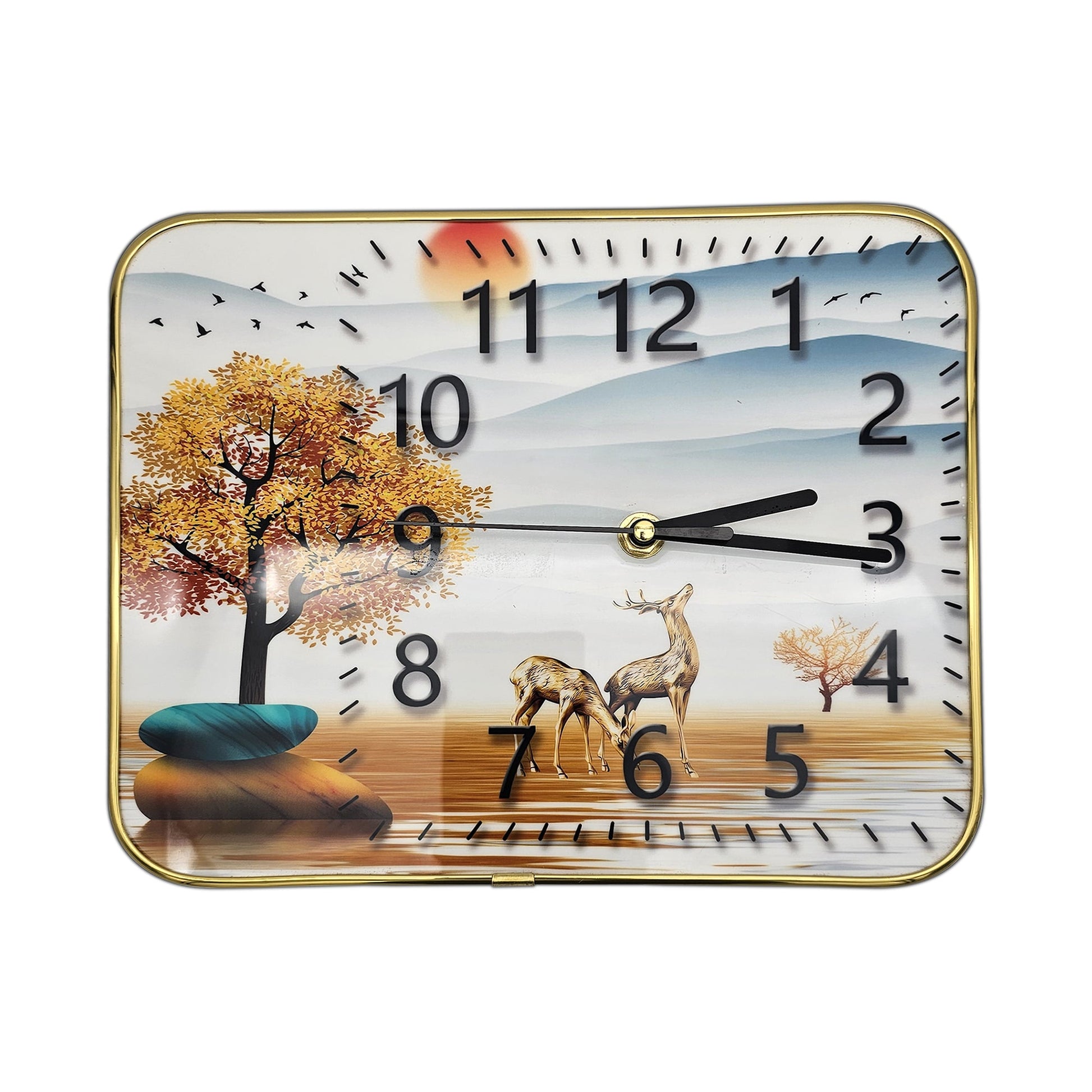 Silent Table Clock with Deer Vintage Design Painted Metal ~5197-2