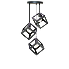 3 Head Black Square Wire Cage Bar Triple Hanging Pendant Light ~5297-4