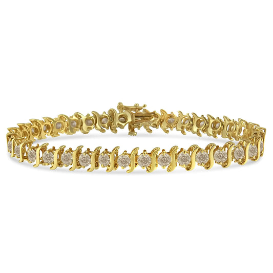 14K Yellow Gold-Plated .925 Sterling Silver 6.0 cttw Classic Round-Cut Diamond "S" Link Bracelet (J-K Color, I1-I2 Clarity) - Size 7.5" - Puritific