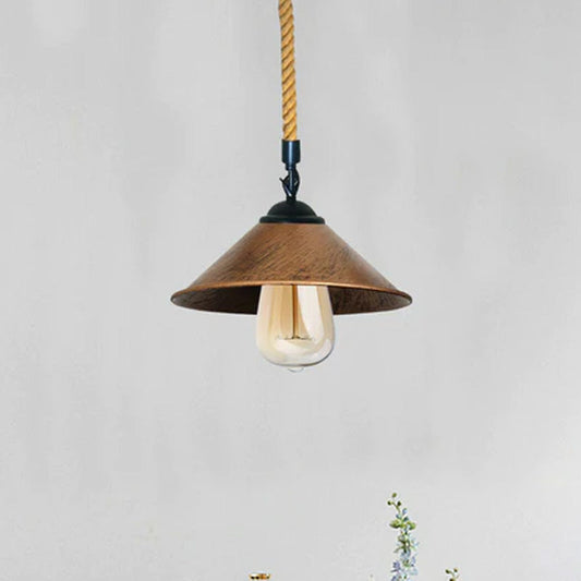 Brushed Copper Cone Lamp Shade With Hemp Pendant~2022-0