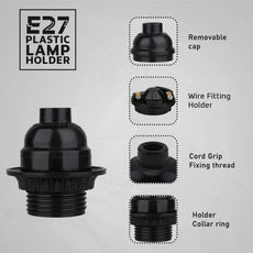 3Pack E27 Light Bulb Pendant Socket Holder,Screw Black Plastic Lamp holder~4389-3