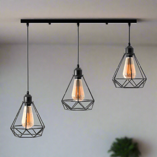 Black industrial pendant light 3 Light Way Cage Ceiling Light Fixture ~5301-0