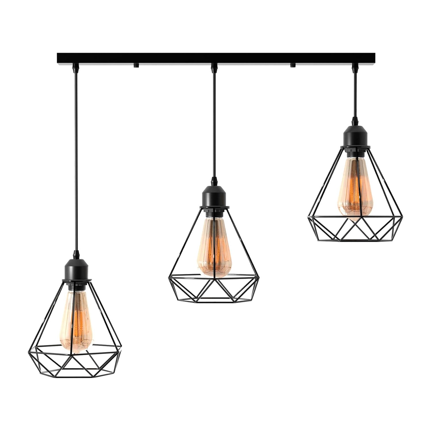 Black industrial pendant light 3 Light Way Cage Ceiling Light Fixture ~5301-5