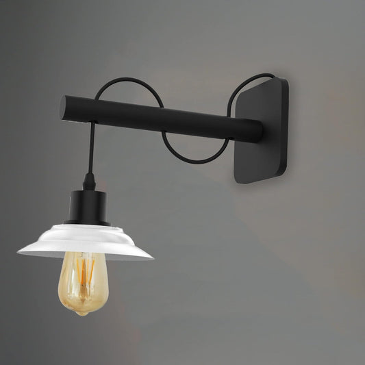 3 Pack Modern Industrial Black Scone Wall Light With White Shade with FREE Bulbs~2285-0