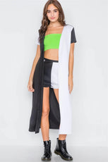 Black & White Color Block Shorts & Trench Coat Set /1-2-2 - Puritific