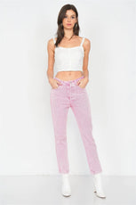 Pink Cotton Denim Acid Washed Boot Cut Jeans  /3-2-1