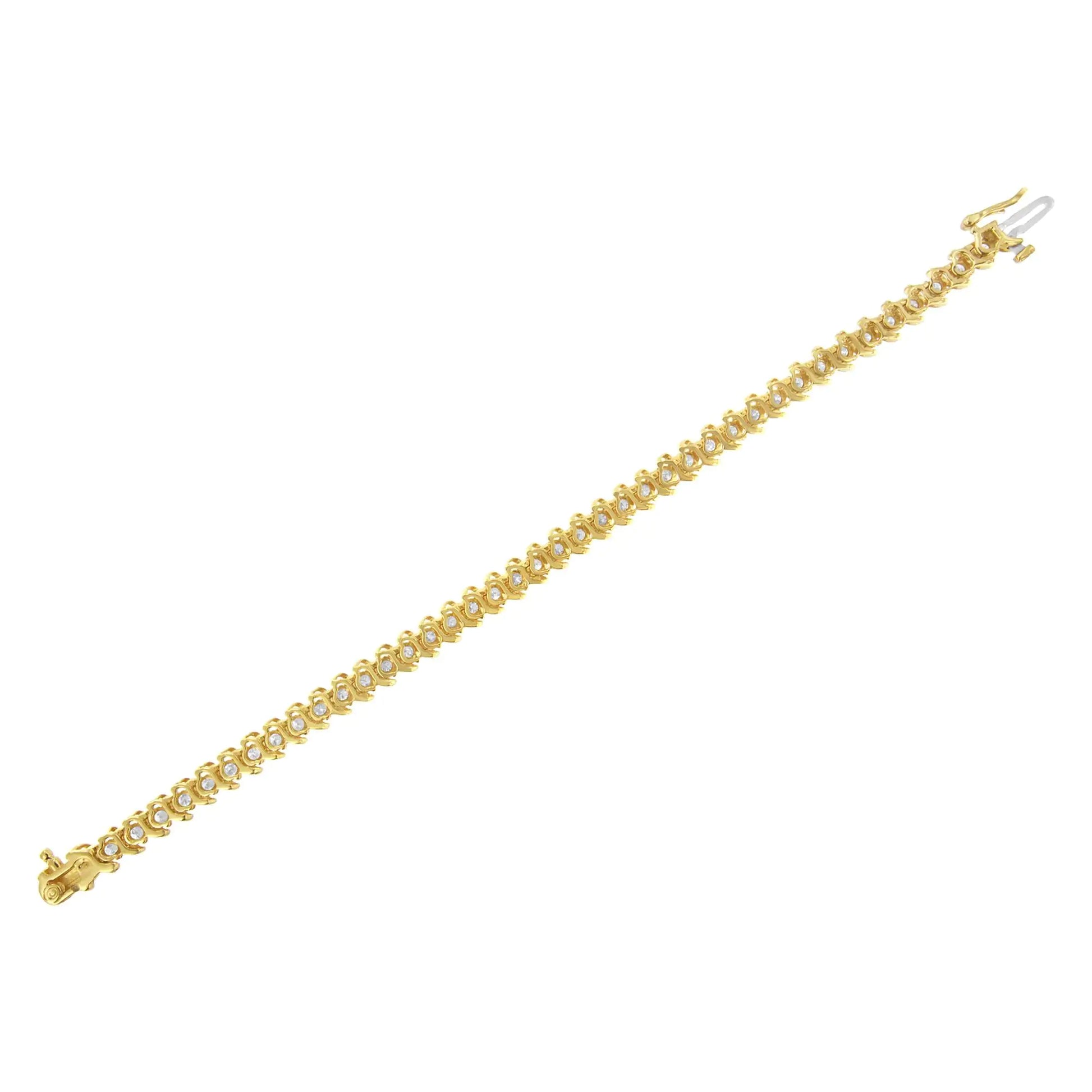 14KT Yellow Gold Diamond S-Link Tennis Bracelet (3 cttw, I-J Color, I1-I2 Clarity) - Puritific