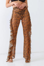 Tiger Animal Print Mesh High Waist Sexy Ruffle Pants