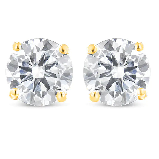 14K Yellow Gold 1.00 Cttw Round Brilliant-Cut Near Colorless Diamond Classic 4-Prong Stud Earrings with Screw Backs (J-K Color, SI1-SI2 Clarity) - Puritific