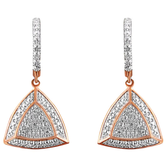 Rose Gold Plated Sterling Silver Round Cut Diamond Fashion Dangle Earrings (0.03 cttw, H-I Color, I2-I3 Clarity) - Puritific