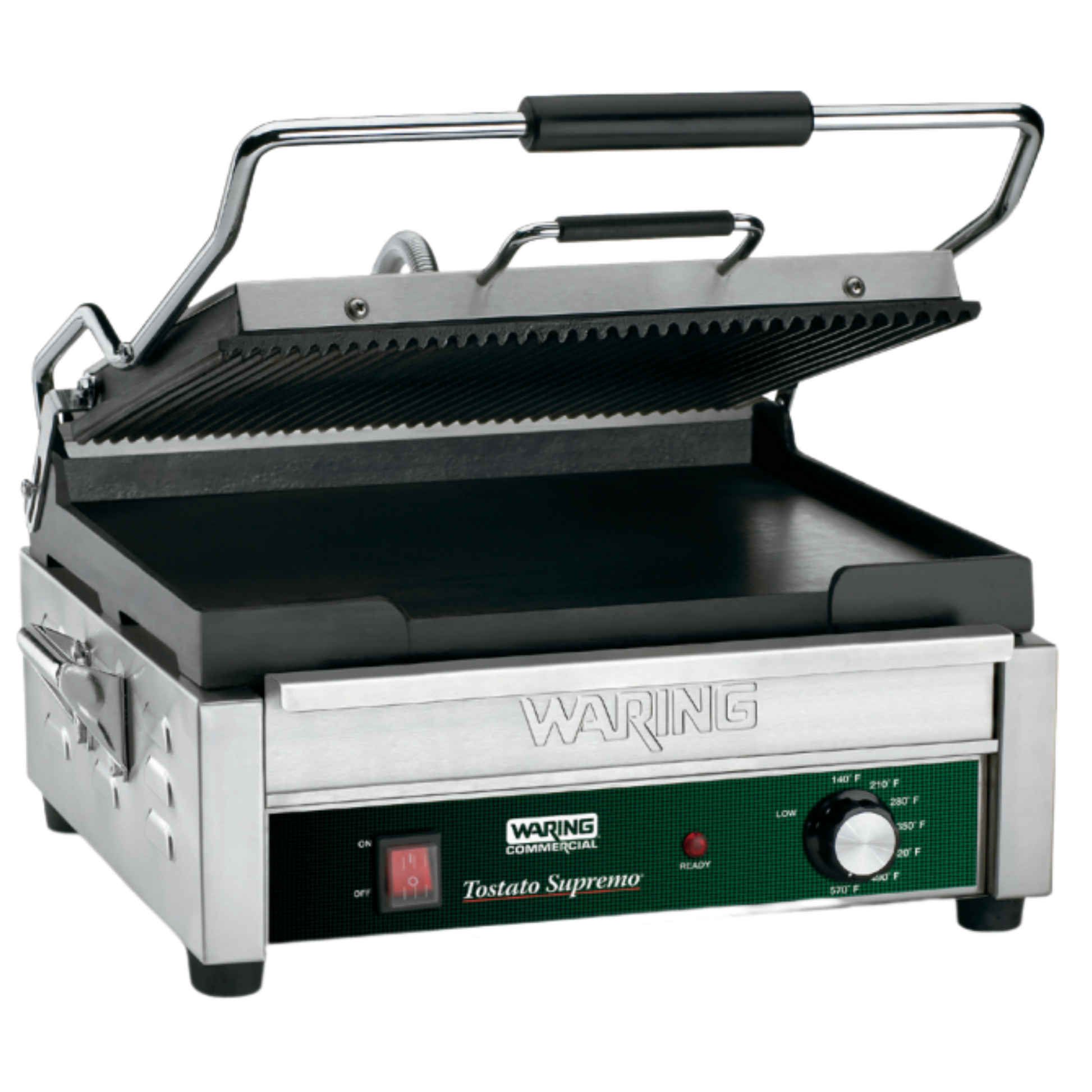 WDG250 Dual Combination Grill - Ribbed Top Plate, Flat Bottom Plate - Large Panini Grill by Waring Commercial-0