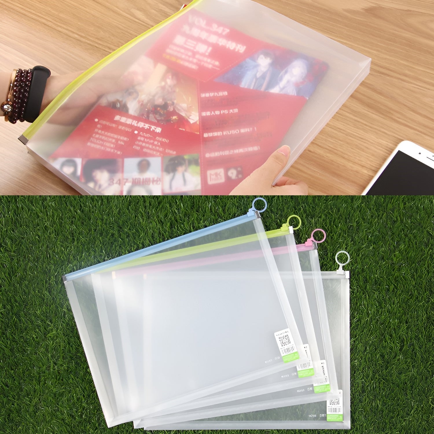 Portable Plastic Thick Zipper Document Storage Waterproof Bag~5247-0