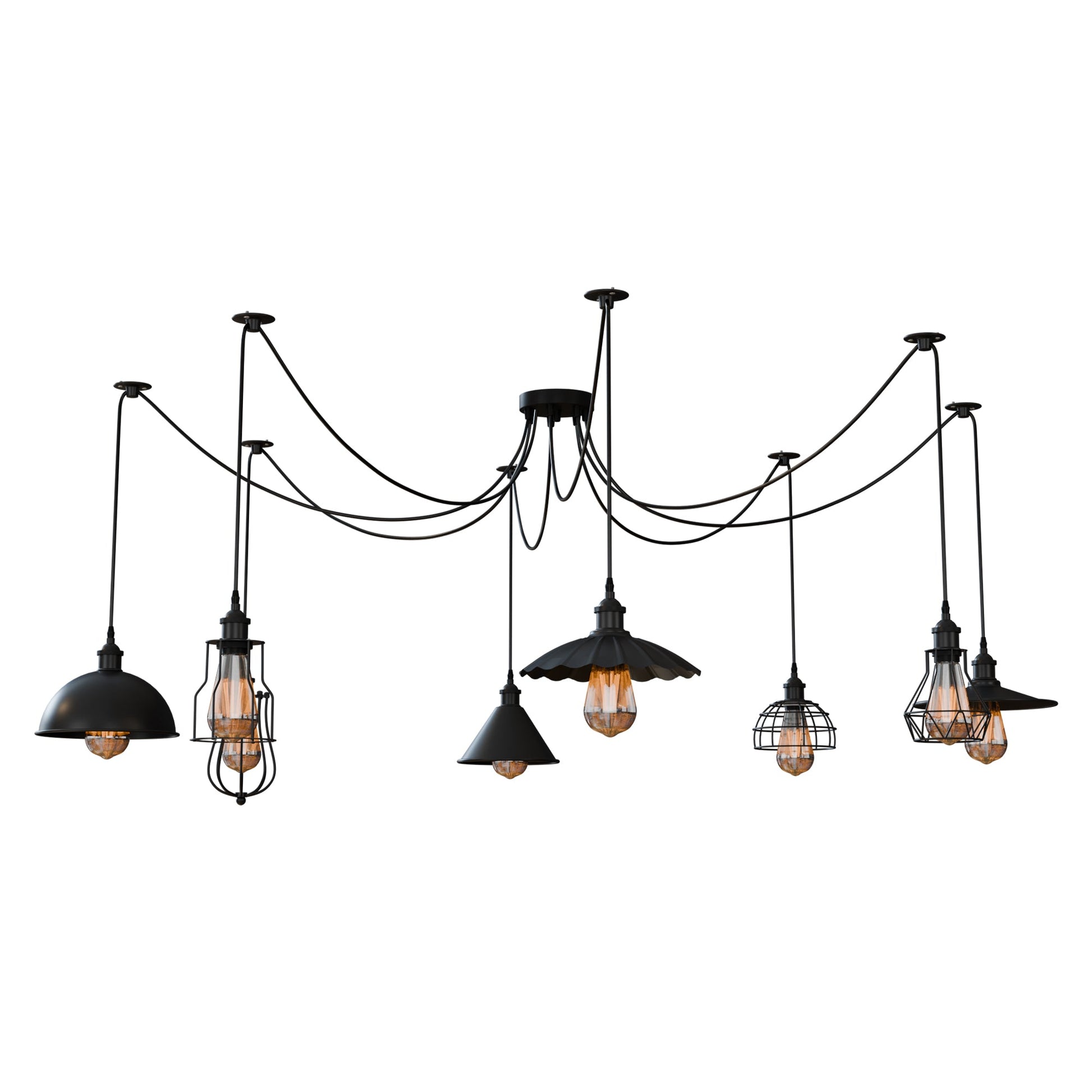 2m Pendant Light 8Way Cage Retro Industrial Ceiling Light Spider Lamp~4995-5