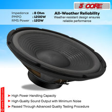 5 Core 12 Inch Subwoofer Speaker 1200W Peak 8 Ohm DJ Replacement Bass Sub Woofer 23 Oz Magnet-4