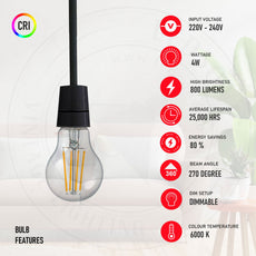 A60 B22 4W Dimmable Light Bulb Vintage Filament Classic LED~3079-3