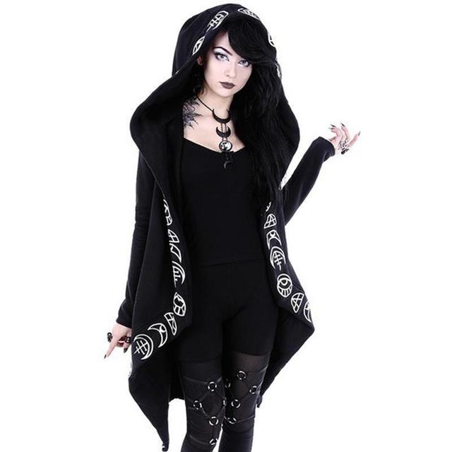 Gothic Punk Black Long Women Hoodies - Puritific