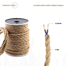 10m 2 Core Twisted Electric Cable Hemp Color Fabric 0.75mm~4769-1