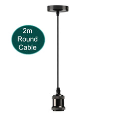 2m Black Round Cable +E27 Base Shiny Black Pendant Holder~1725-0