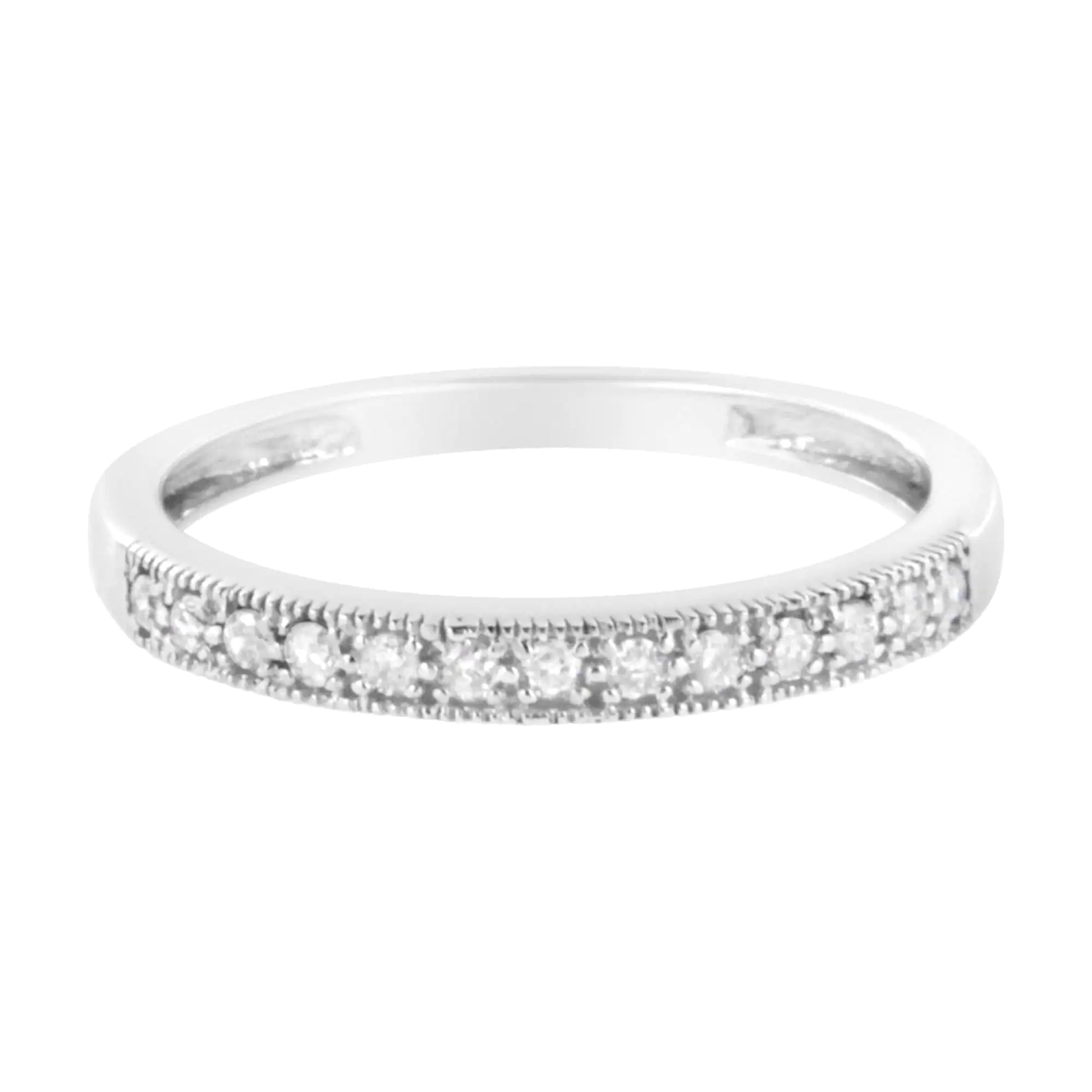 IGI Certified 1/7 Cttw Diamond 10K White Gold Prong Set Beaded Milgrain Band Style Ring (I-J Color, I2-I3 Clarity) - Puritific