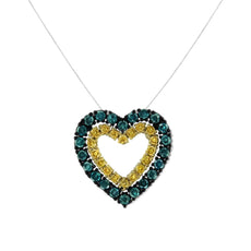 14K Yellow Gold Plated .925 Sterling Silver 1/2 cttw Color Treated Diamond Heart Pendant Necklace (Blue, Yellow, I2-I3 Clarity) - Size 18