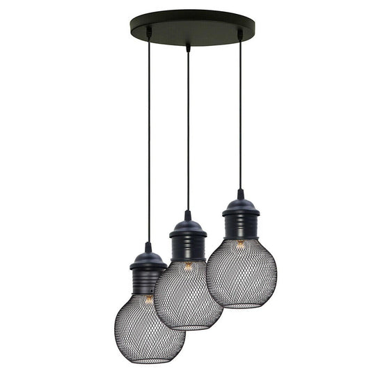 Black Three Way Ball Industrial Retro Loft Metal Ceiling Pendant Light~3102-0