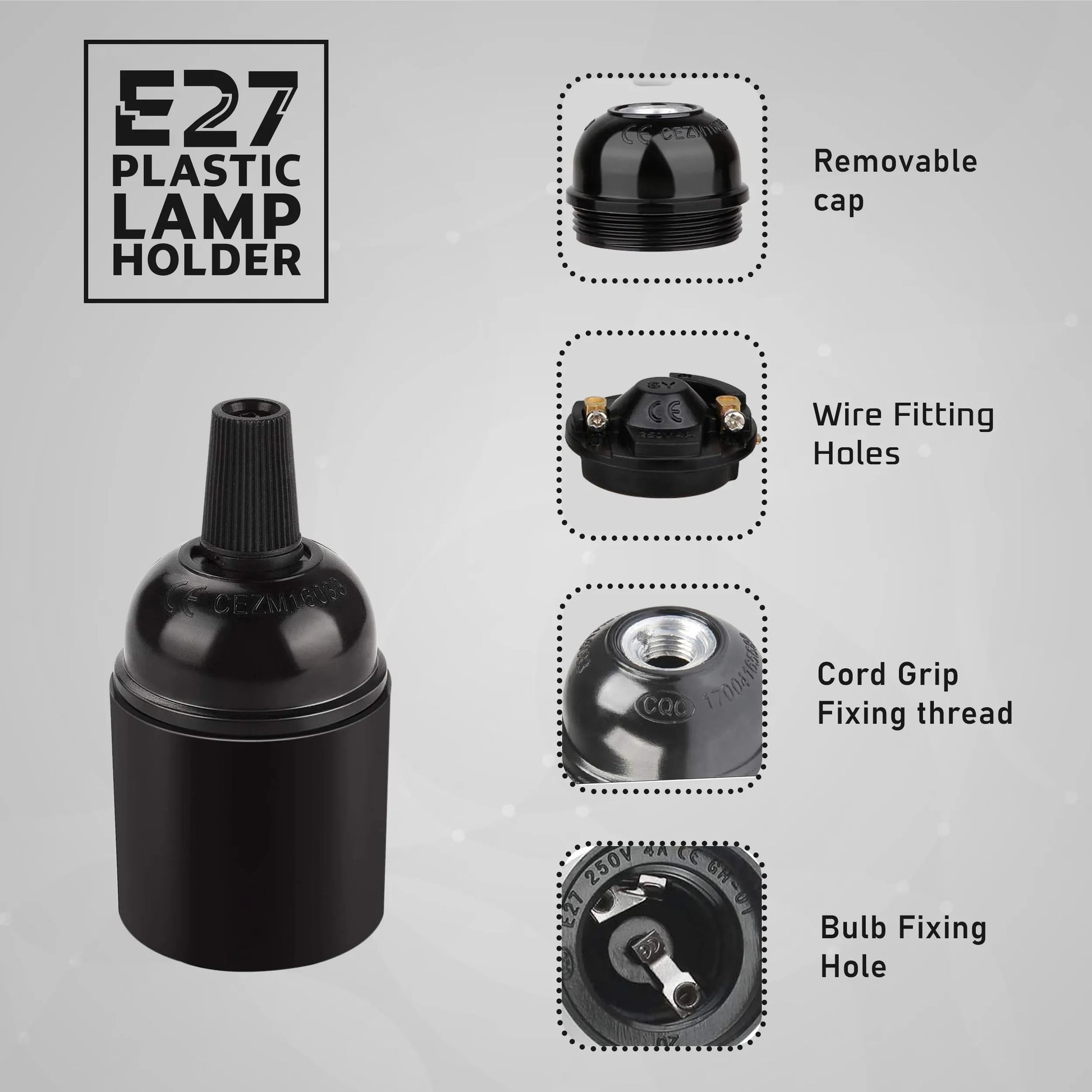 3Pack E27 Light Bulb,Pendant Socket Holder Screw Black Plastic Lamp holder ~4370-2