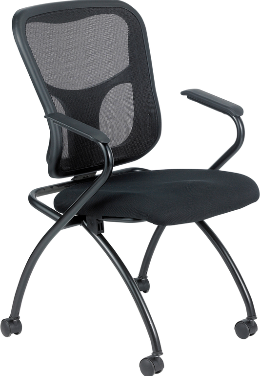 Set of 2 Ergonomic Black Mesh Rolling Arm Chairs-0