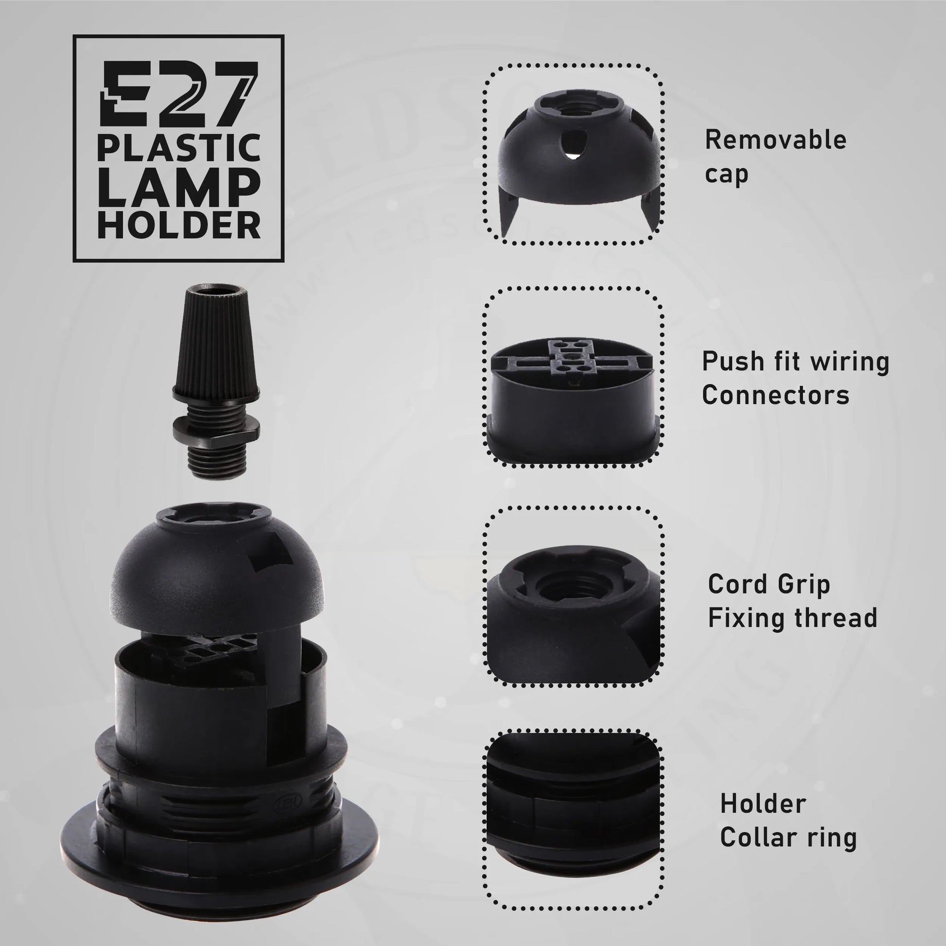 3Pack E27 Light Bulb Pendant Socket Holder Screw Black Plastic Lamp holder~4373-3