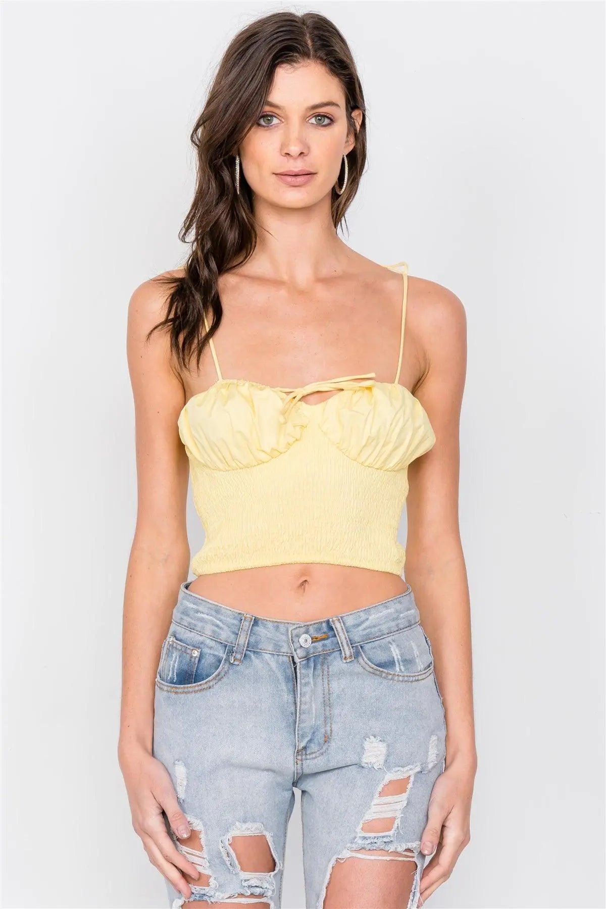 Yellow Ruched Bustier Elasticized Crop Top /3-2-1 - Puritific