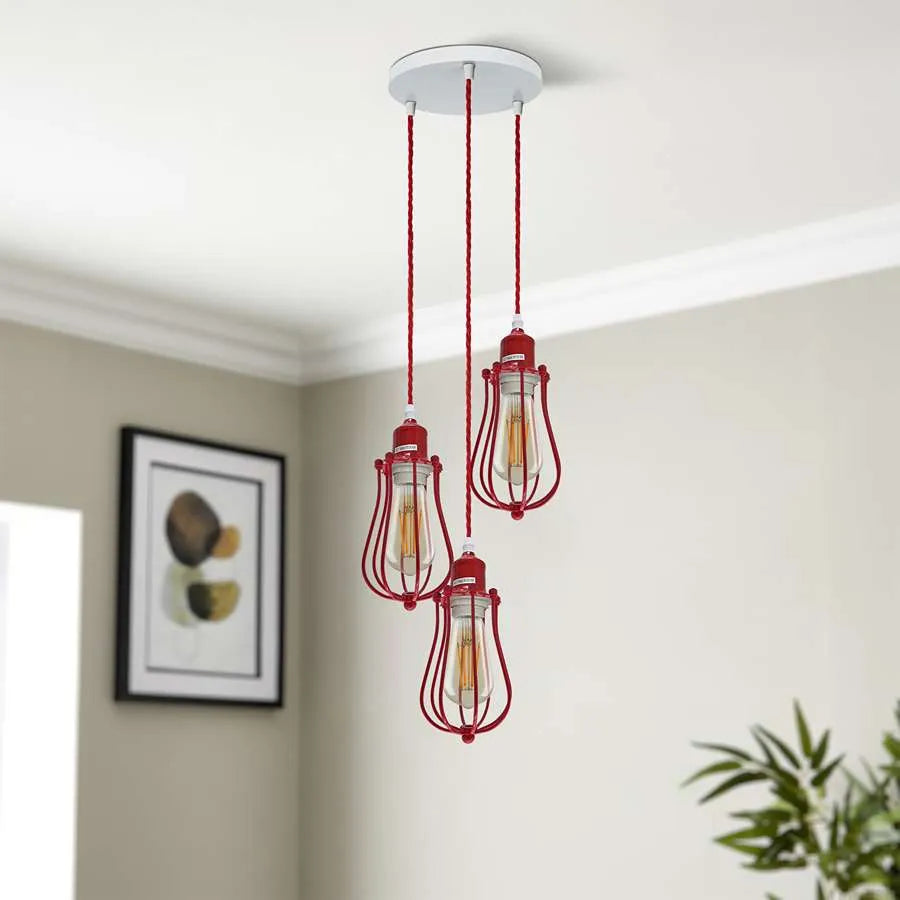 3 Light Red Cage cluster Hanging Pendant Light ~ 5113-2