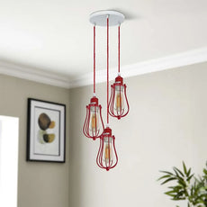 3 Light Red Cage cluster Hanging Pendant Light ~ 5113-2