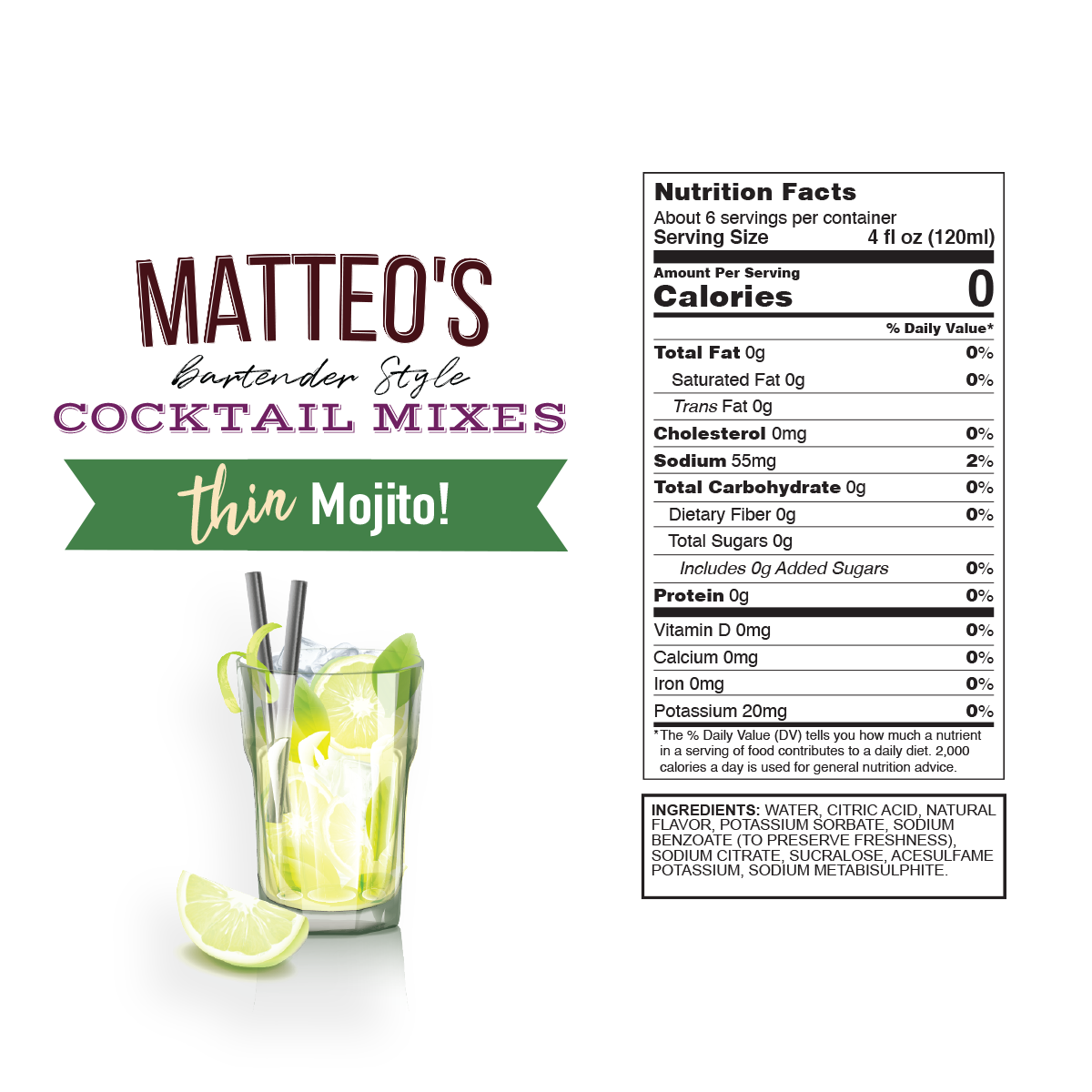 Sugar Free Cocktail Mixes - Mojito | 6 x 750ml Bottles-2