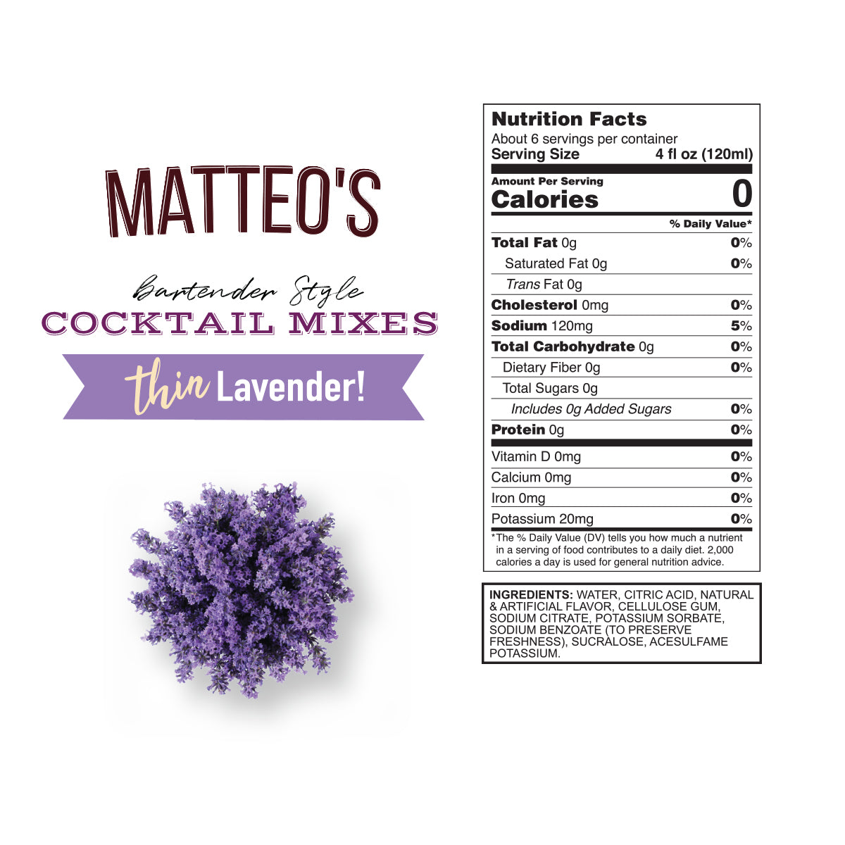 Sugar Free Cocktail Mixes - Lavender | 6 x 750ml Bottles-2