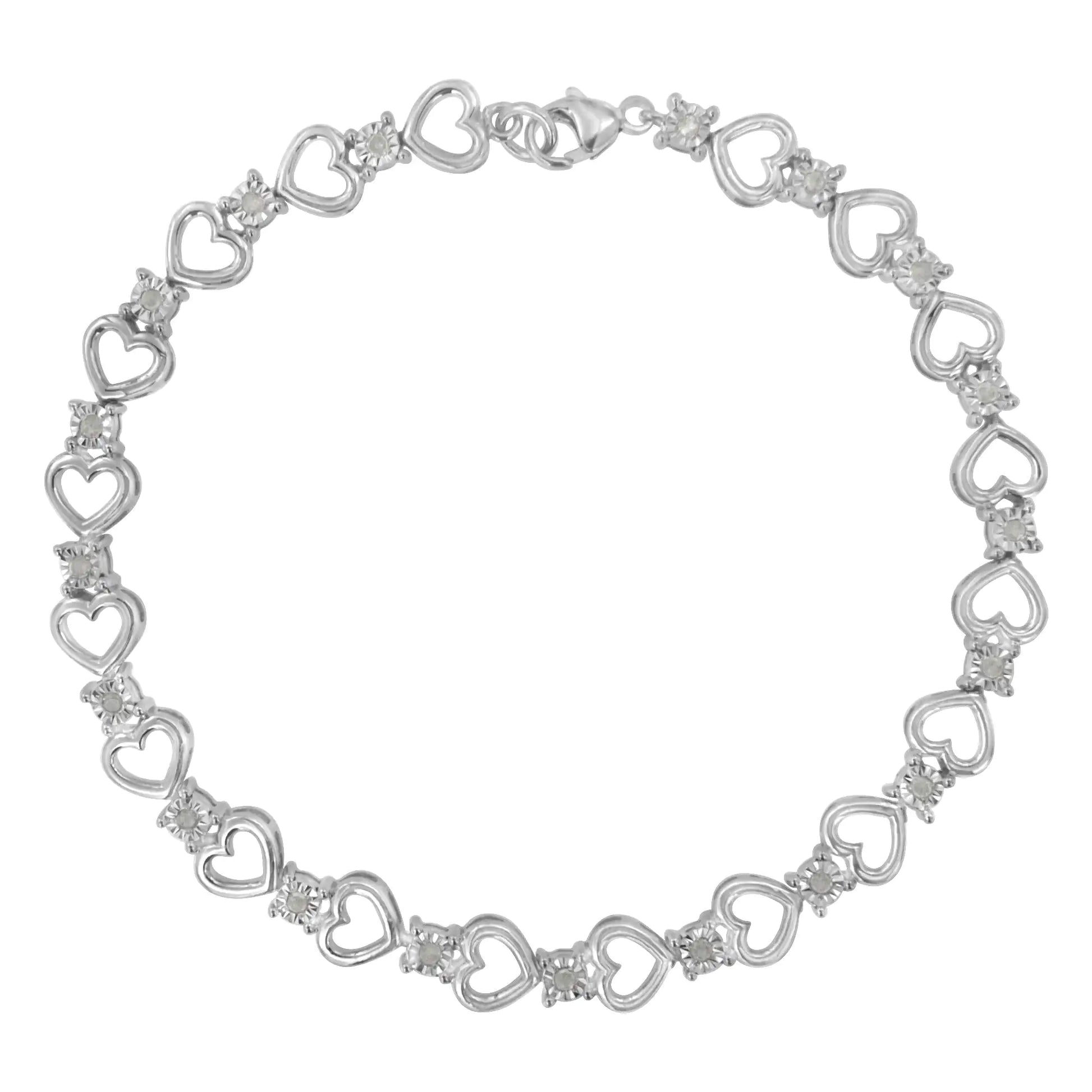 Sterling Silver Diamond Heart Link Bracelet (1/4 cttw, I-J Color, I3 Clarity) - Puritific