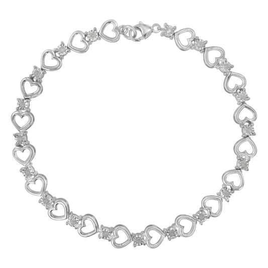 Sterling Silver Diamond Heart Link Bracelet (1/4 cttw, I-J Color, I3 Clarity) - Puritific