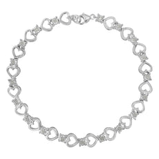 Sterling Silver Diamond Heart Link Bracelet (1/4 cttw, I-J Color, I3 Clarity) - Puritific