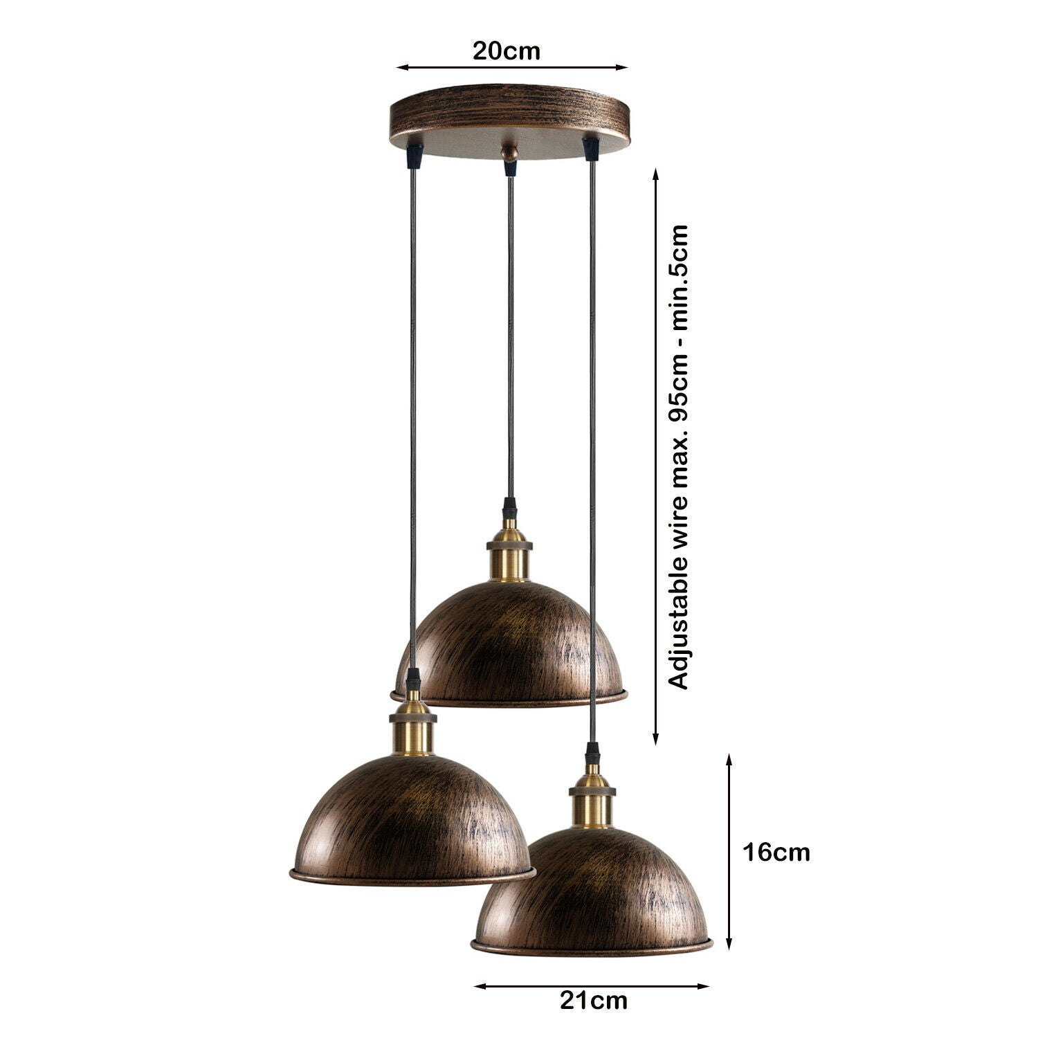 Cluster 3-Light Antique Brass Dome Pendant Light ~1263-3