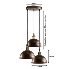 Cluster 3-Light Antique Brass Dome Pendant Light ~1263-3