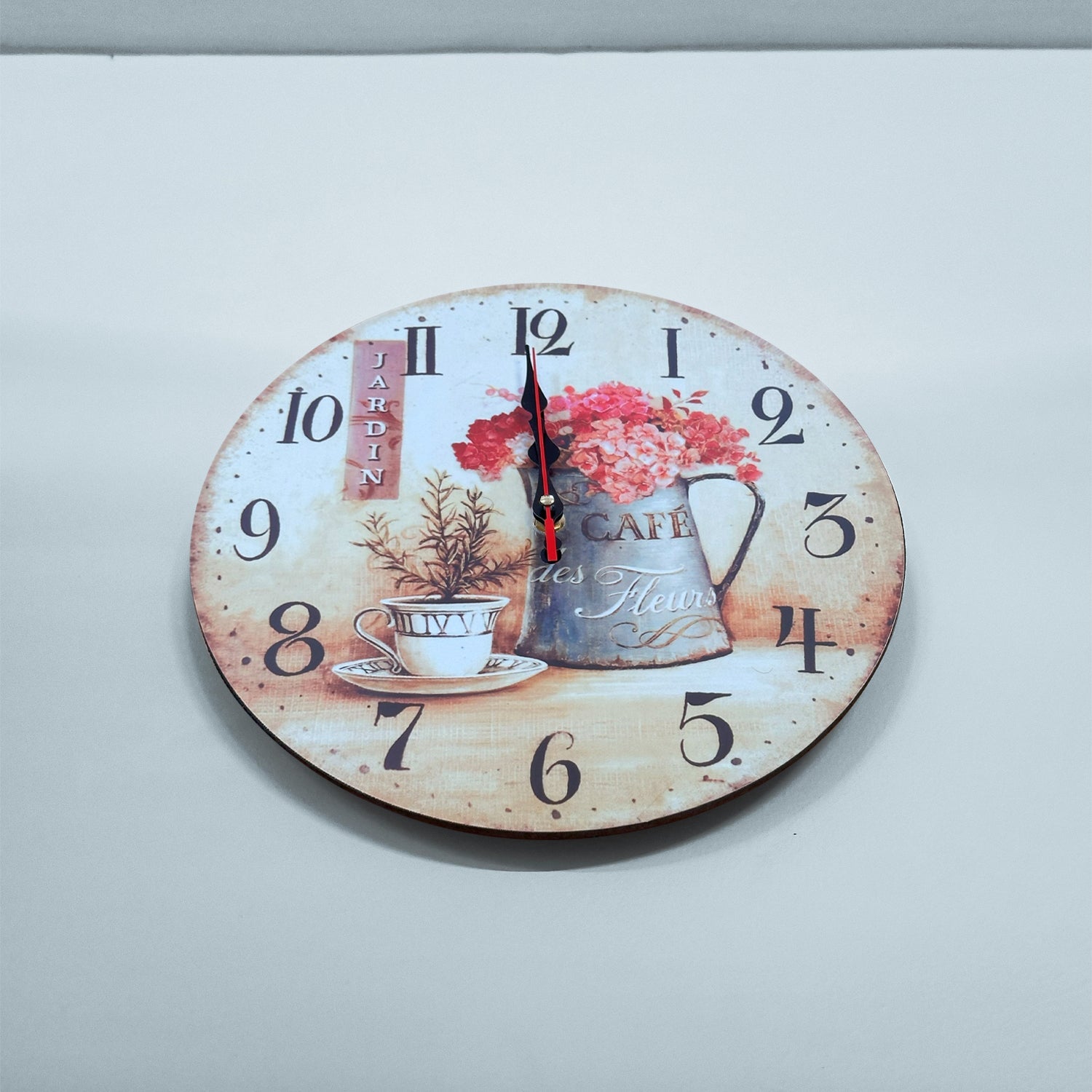 Round Cafe Cup and Flowers Ticking  Shabby Chic Wall Clock ~5485-3