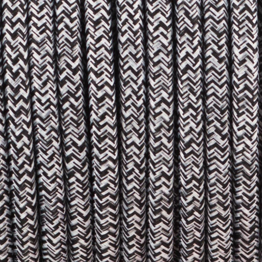 5m 3 core Round Cable Vintage Braided Black & White Multi Tweed Fabric Light Flex 0.75mm ~4878-0