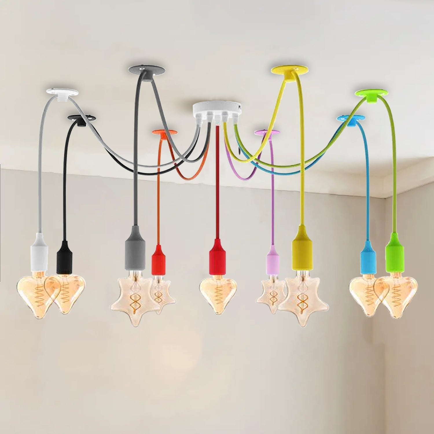 9 Head Spider shape Multiple Colour pendant Light Flex Swag Hook~4667-0