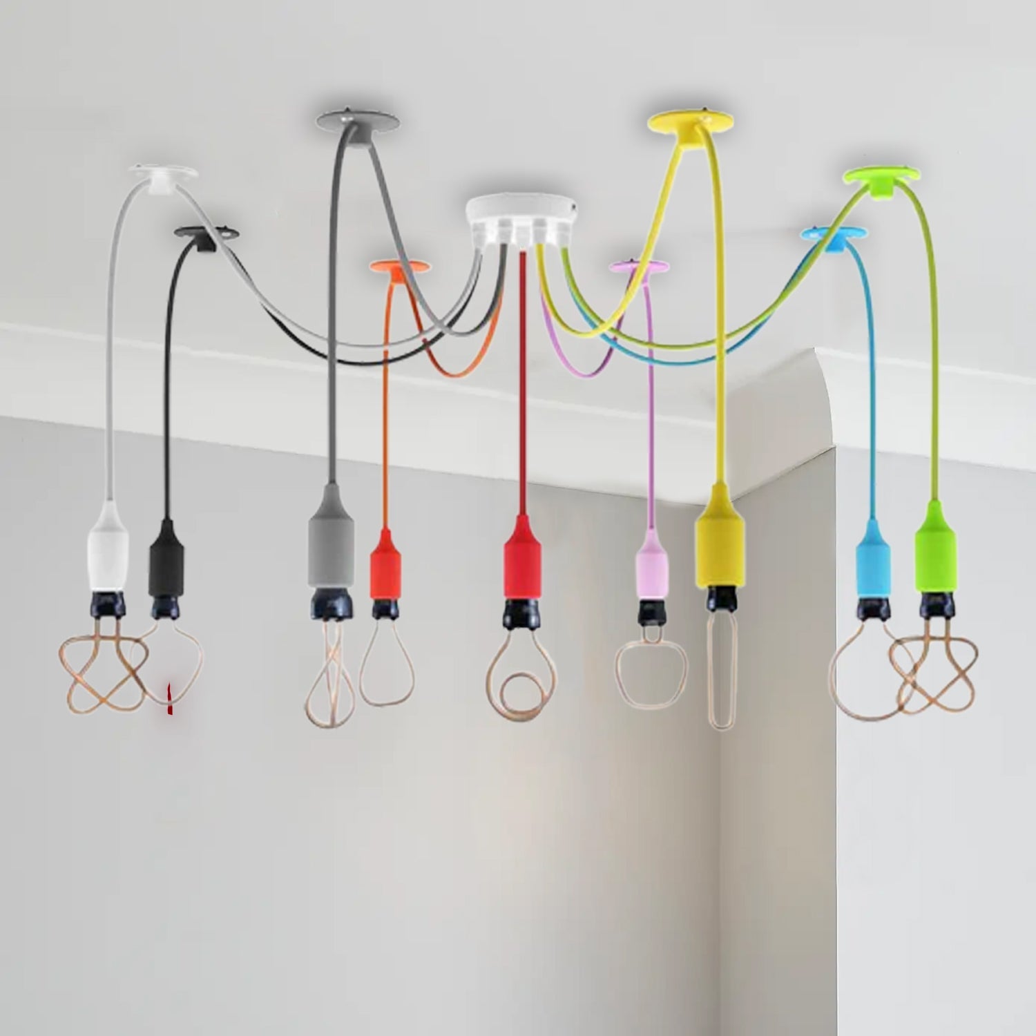 9 Head Spider shape Multiple Colour pendant Light Flex Swag Hook~4670-0