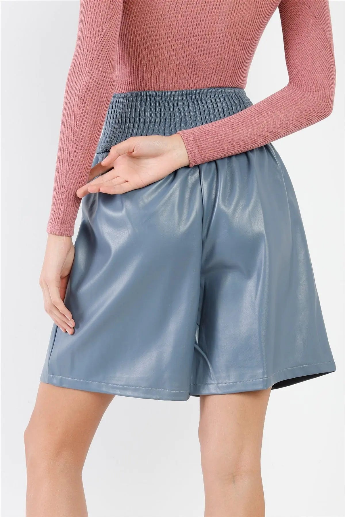 Blue Faux Leather High Waist Bermuda Shorts /3-2-1 - Puritific