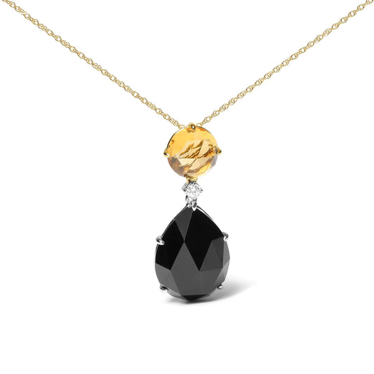 18K White and Yellow Gold Diamond Accent and Round Yellow Citrine and Pear Cut Black Onyx Dangle Drop 18" Pendant Necklace (G-H Color, SI1-SI2 Clarity) - Puritific