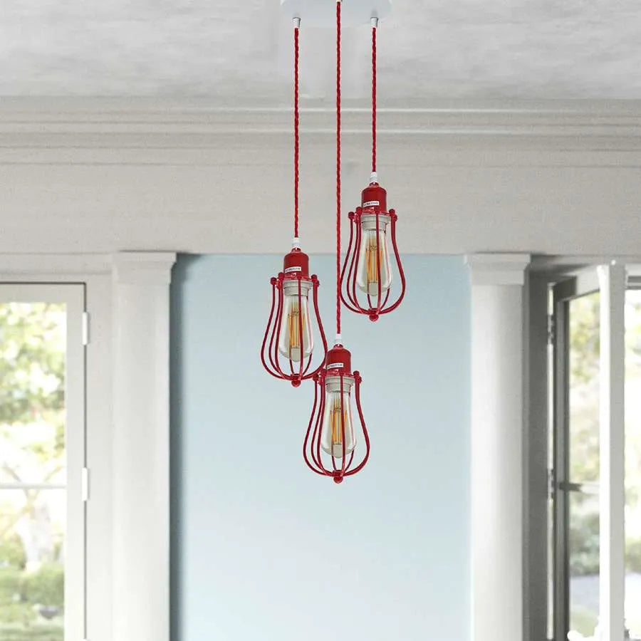 3 Light Red Cage cluster Hanging Pendant Light ~ 5113-1