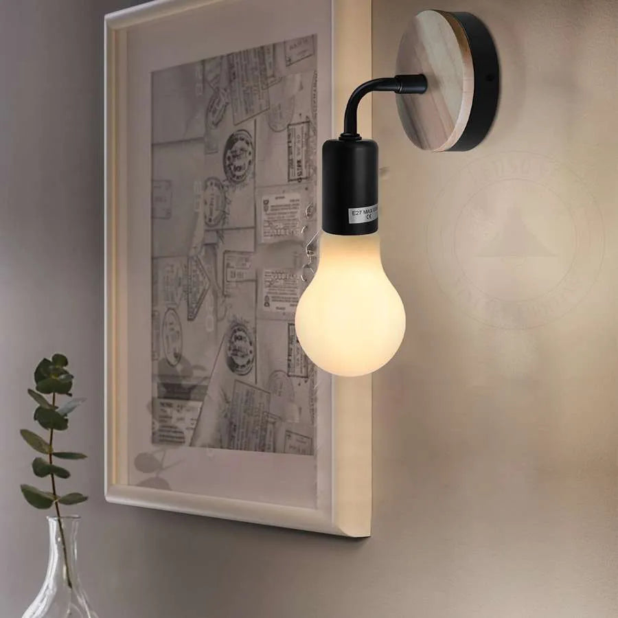 Wood Metal Wall Lamp Industrial Socket Indoor Lighting Bedside Lamps ~ 5120-1