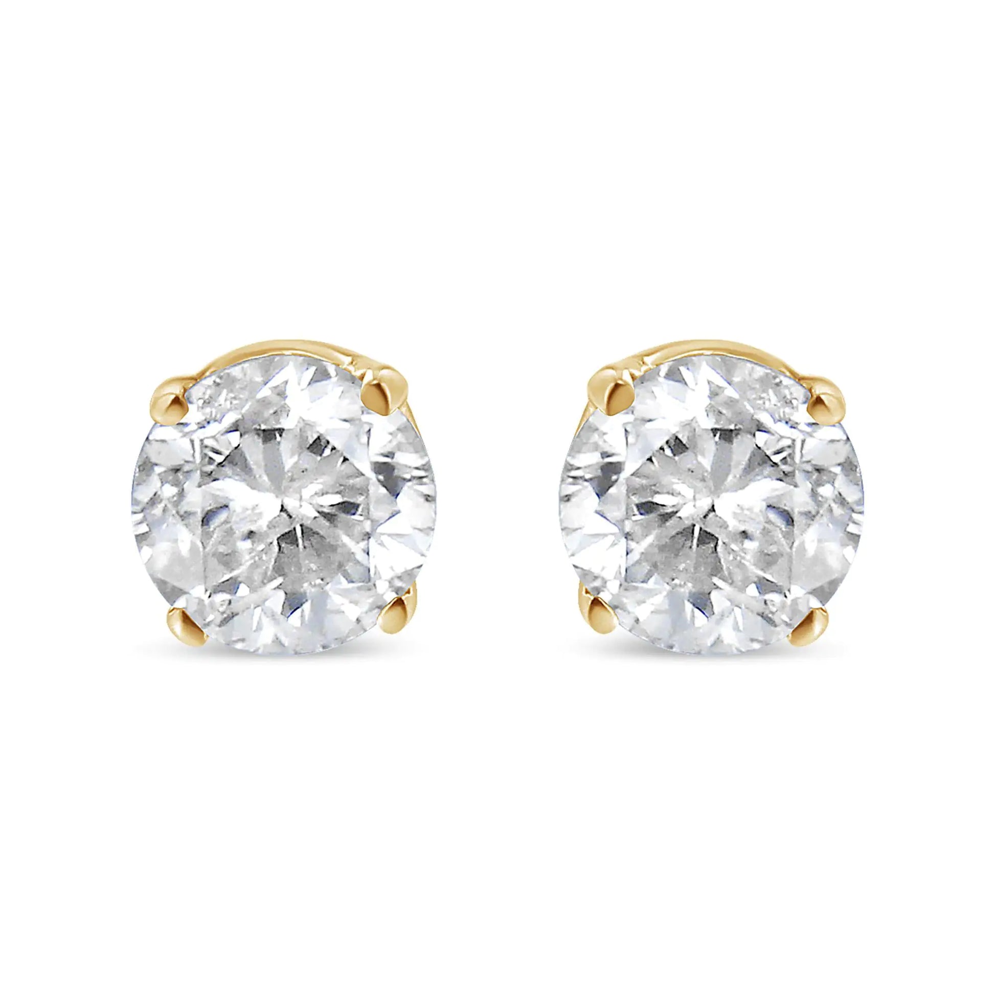 14K Yellow Gold 1/3 Cttw Round Brilliant-Cut Near Colorless Diamond Classic 4-Prong Stud Earrings (J-K Color, SI1-SI2 Clarity) - Puritific