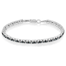 Black Rhodium over .925 Sterling Silver 1.0 Cttw Rose Cut Diamond Double-Link 7