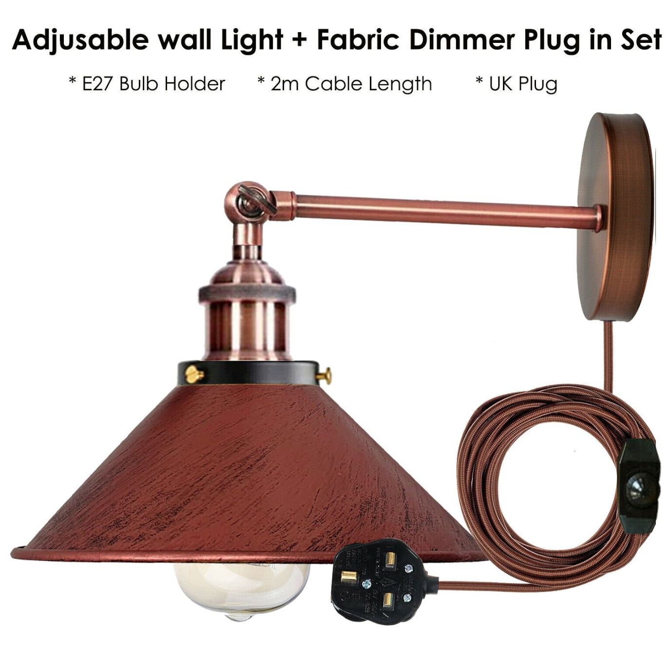 Rustic Red Plug in wall light wall sconce Dimmer Switch UK~1427-4